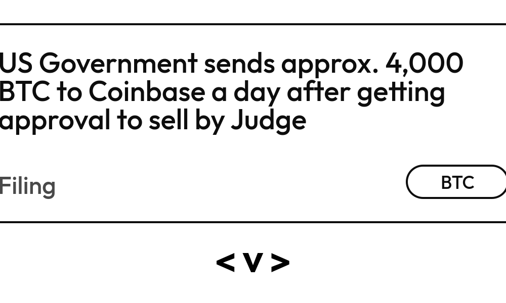 U.S. Government Transfers 3,940 Bitcoin Worth $241.22M to Coinbase Prime