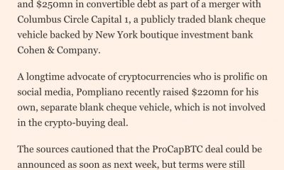 Anthony Pompliano to Lead ProCapBTC $750 Million Bitcoin Vehicle: FT