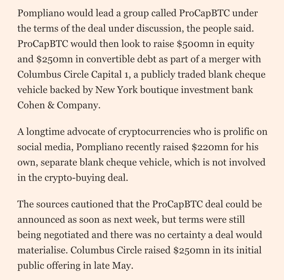 Anthony Pompliano to Lead ProCapBTC $750 Million Bitcoin Vehicle: FT