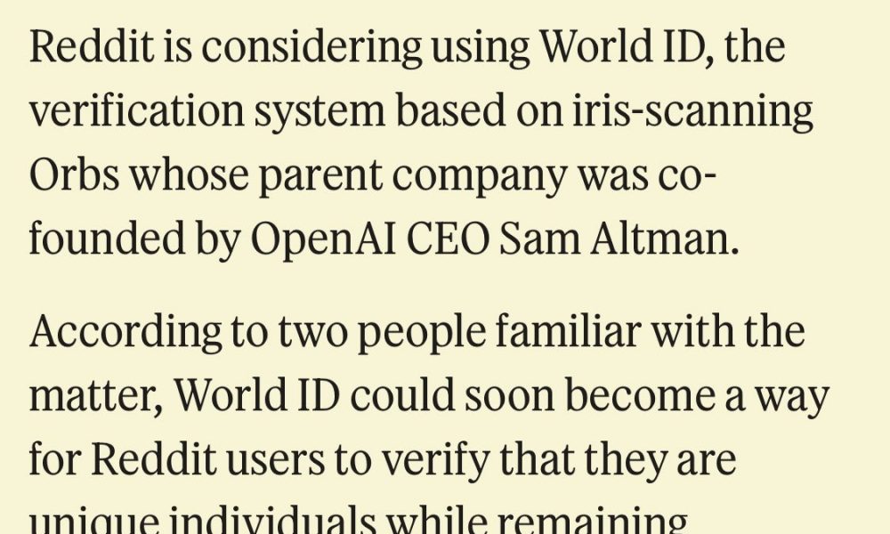 Reddit Weighs Sam Altman’s Iris-Scanning World ID for User Checks