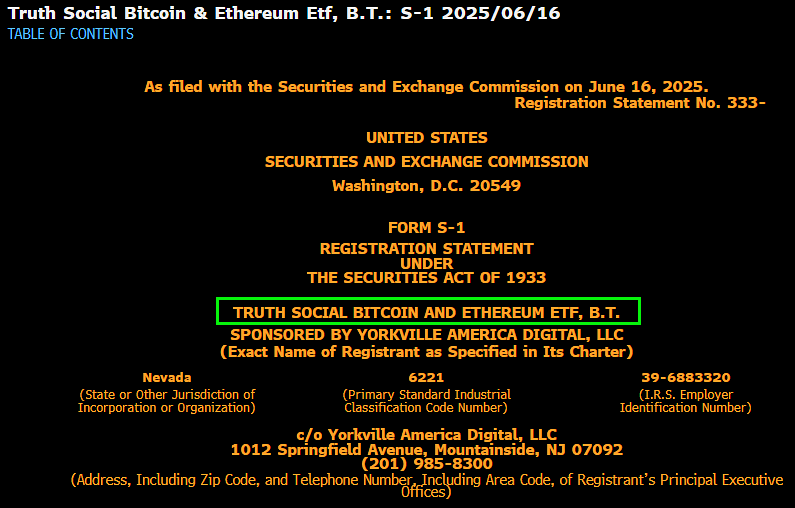 Trump-Backed Truth Social Files with SEC for Spot Bitcoin-Ethereum ETF ‘BT’