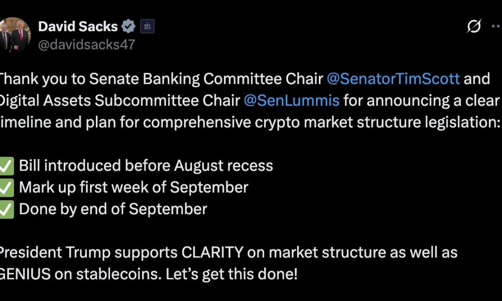 White House Backs September Crypto Framework as Stablecoin Bill Nears July Signing