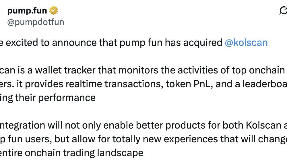 Pump.fun Buys Wallet Tracker Kolscan Ahead of $1B Token Sale