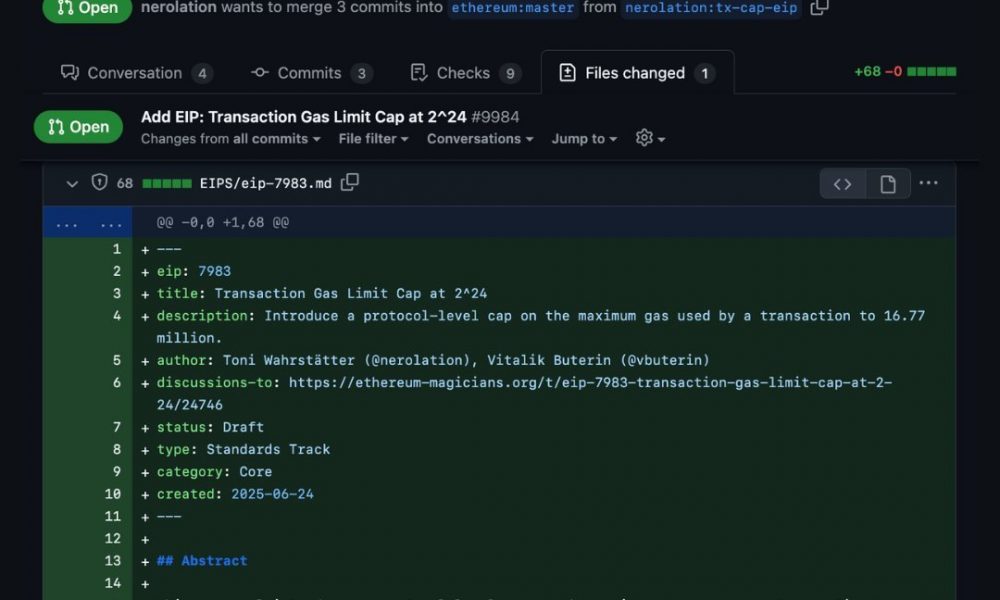 Vitalik Buterin Proposes 16.77-Million Gas Cap to Shield Ethereum From DoS