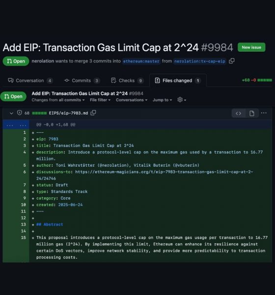 Vitalik Buterin Proposes 16.77-Million Gas Cap to Shield Ethereum From DoS