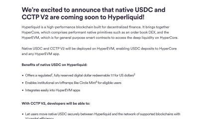 Circle Extends Native USDC to Sei and Hyperliquid in Cross-Chain Push
