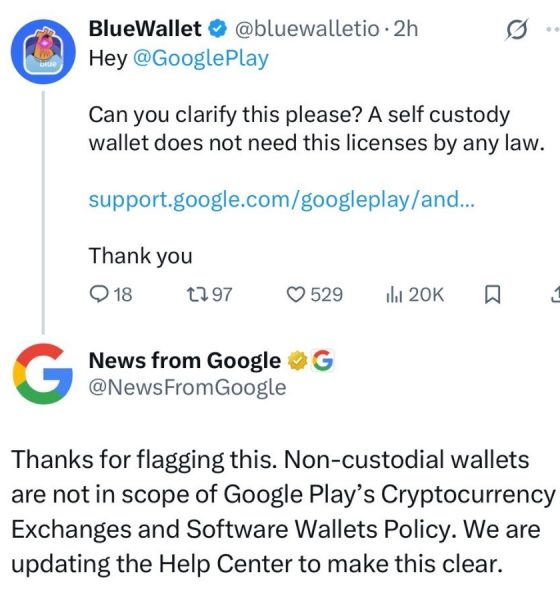 Google Reverses Course, Says Non-Custodial Crypto Wallets Can Stay on Play Store