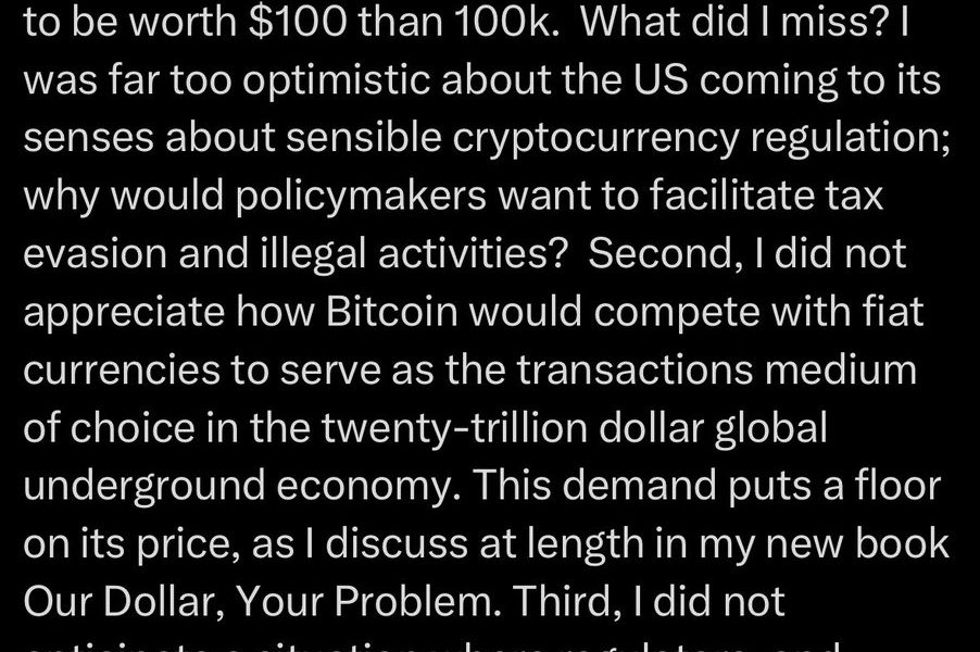 Harvard’s Rogoff Admits 2018 Bitcoin $100 Prediction Was Wrong
