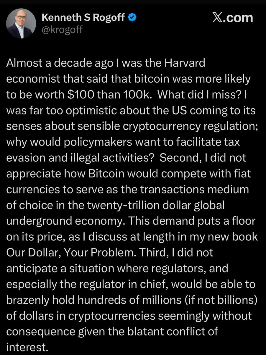 Harvard’s Rogoff Concedes 2018 Bitcoin Call Miss as Price Tops $113,000