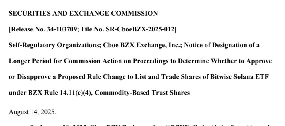 SEC Postpones Decision on Bitwise and 21Shares Solana ETFs to October