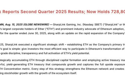 SharpLink Raises $400 Million as Ethereum Treasury Swells to $3.3 Billion