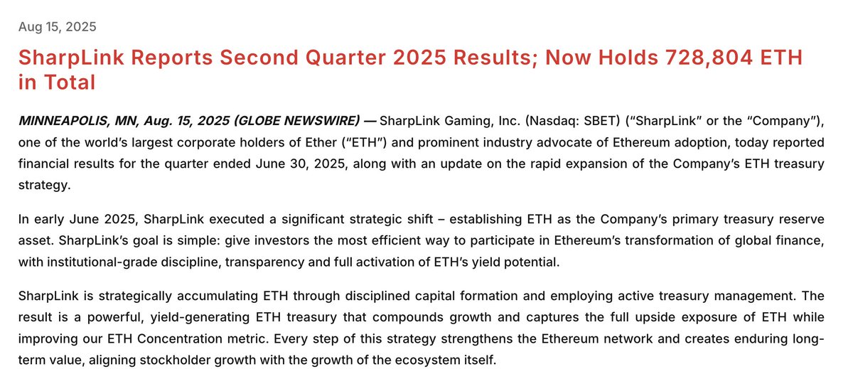 SharpLink Raises $400 Million as Ethereum Treasury Swells to $3.3 Billion