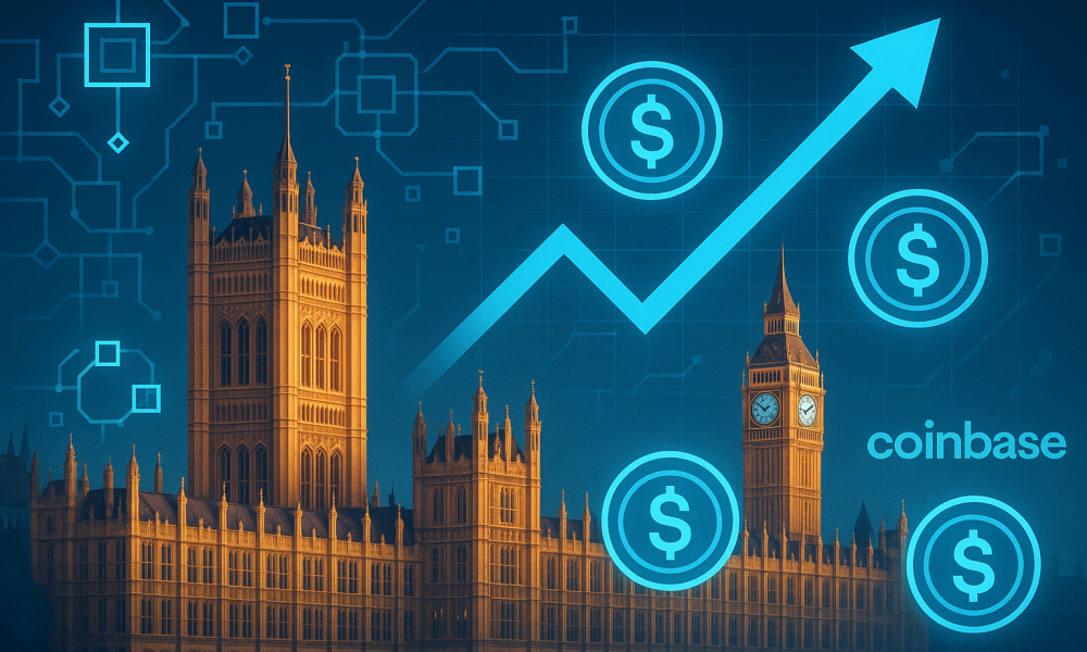 Coinbase backs UK petition urging stablecoin rules and blockchain adoption.