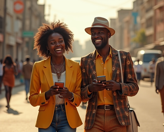 Two People Walking in an African Town