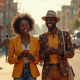 Two People Walking in an African Town