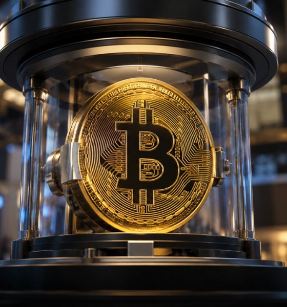 Bitcoin secured inside a trading vault on Wall Street symbolizing Nasdaq Bitcoin options approval and the ongoing institutional battle over crypto market access and regulation