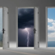 three doors with weather