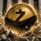 Zcash coin erupting through Wall Street debris as institutional interest drives a powerful rally in privacy-focused cryptocurrencies