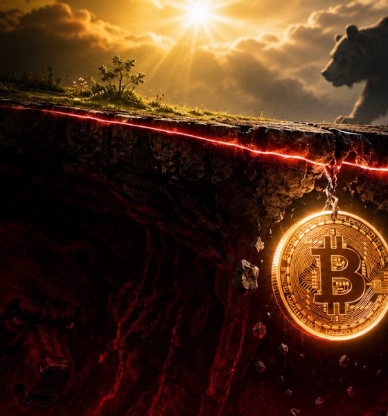 Bitcoin falling below the 200-week moving average bear market support line illustration